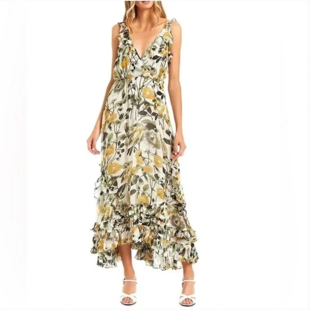 Secret Mission Dress Celia Georgette Maxi Dress in Yellow Poppy Floral NWT - Picture 3 of 9